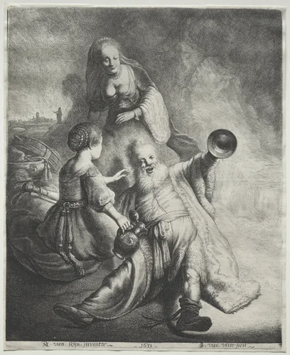 Lot and His Daughters by Jan Georg van Vliet, print, 1626-1636