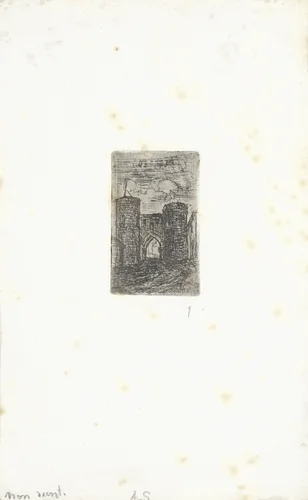 Stadspoort met twee torens by Arnoud Schaepkens, print, 1831-1904