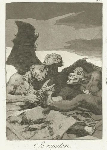 Zij knappen zich op by Francisco de Goya, print, 1797-1799