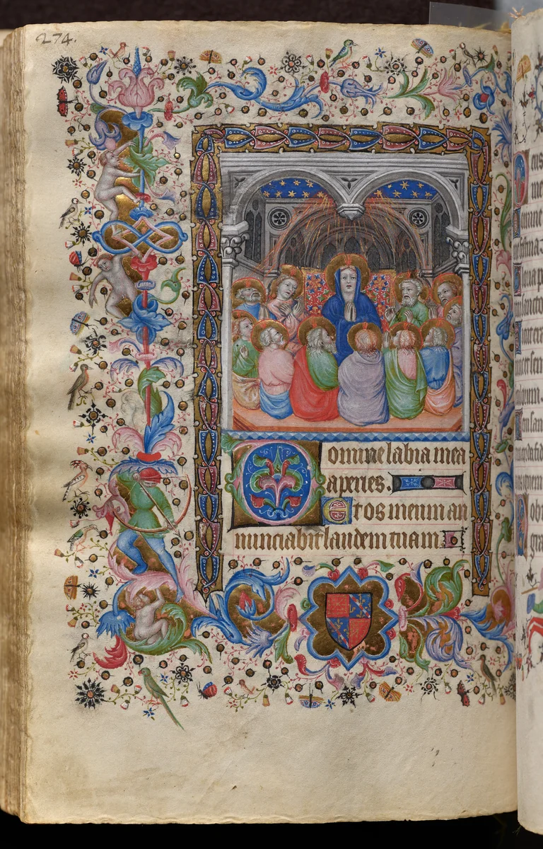 Hours of Charles the Noble, King of Navarre (1361-1425): fol. 137v, Pentecost by Master of the Brussels Initials and Associates, book, 1400-1410