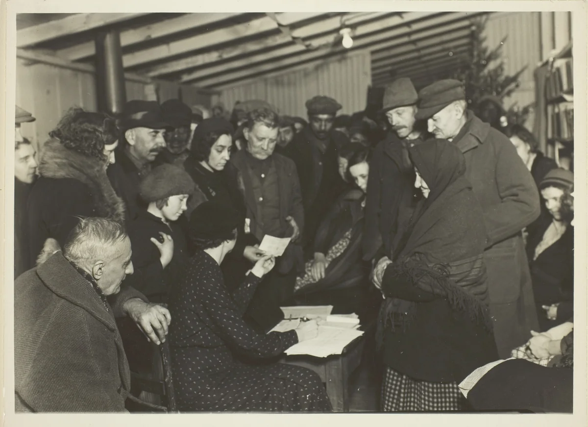 WPA Relief Checks Given Out To Unemployed Miners, Scott's Run, West Virginia by Lewis Wickes Hine, photograph, 1936