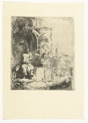 Christ and the woman of Samaria among ruins by anonymous, print, 1634