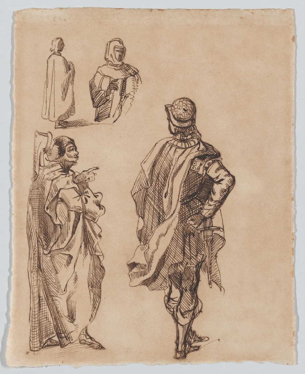 Five Figures in Medieval Dress by Eugène Delacroix, drawing, 1822-1834