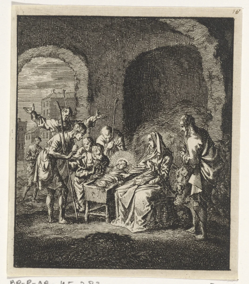 Aanbidding der herders by Jan Luyken, print, 1706