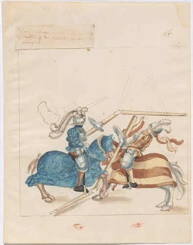 Mock Joust of War with Flying Shields by German 16th Century, drawing, 1515
