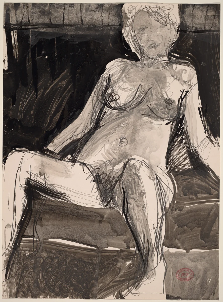 Untitled [female nude resting in a dark seat] by Richard Diebenkorn, drawing, 1955-1967