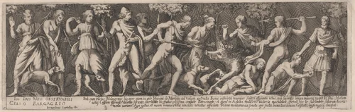 Meleager hunts the wild boar of Caledon by Bernardino Capitelli, print, 1628-1638