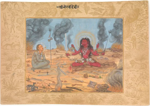The Goddess Bhairavi Devi with Shiva by Payag, manuscript, 1605-1660
