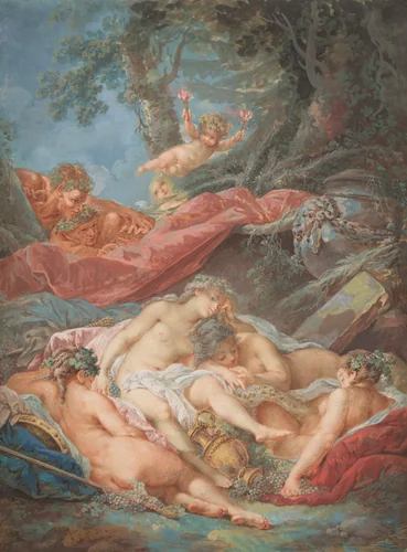Sleeping Bacchantes by Jacques Charlier; François Boucher, drawing, 1750-1775