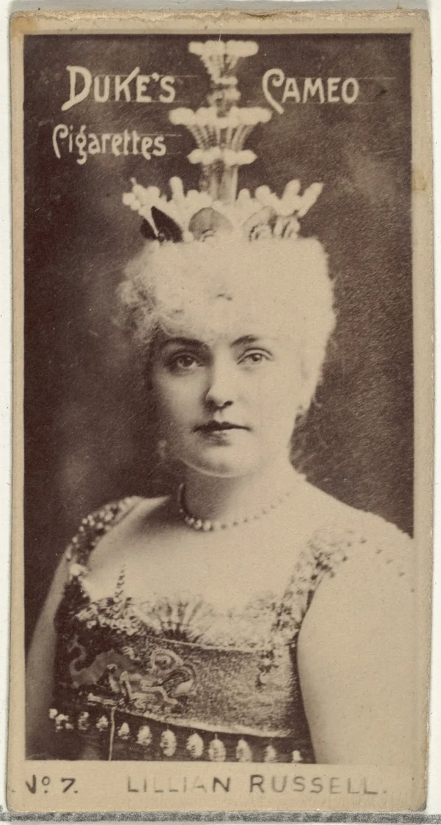 Card Number 7, Lillian Russell, from the Actors and Actresses series (N145-4) issued by Duke Sons & Co. to promote Cameo Cigarettes by W. Duke, Sons & Co., photograph, 1880-1889