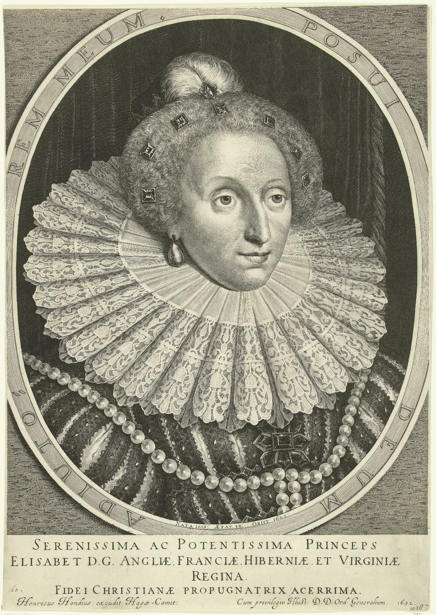 Portret van Elizabeth I Tudor, koningin van Engeland op 48-jarige leeftijd in ovaal by Willem Jacobsz Delff, print, 1632