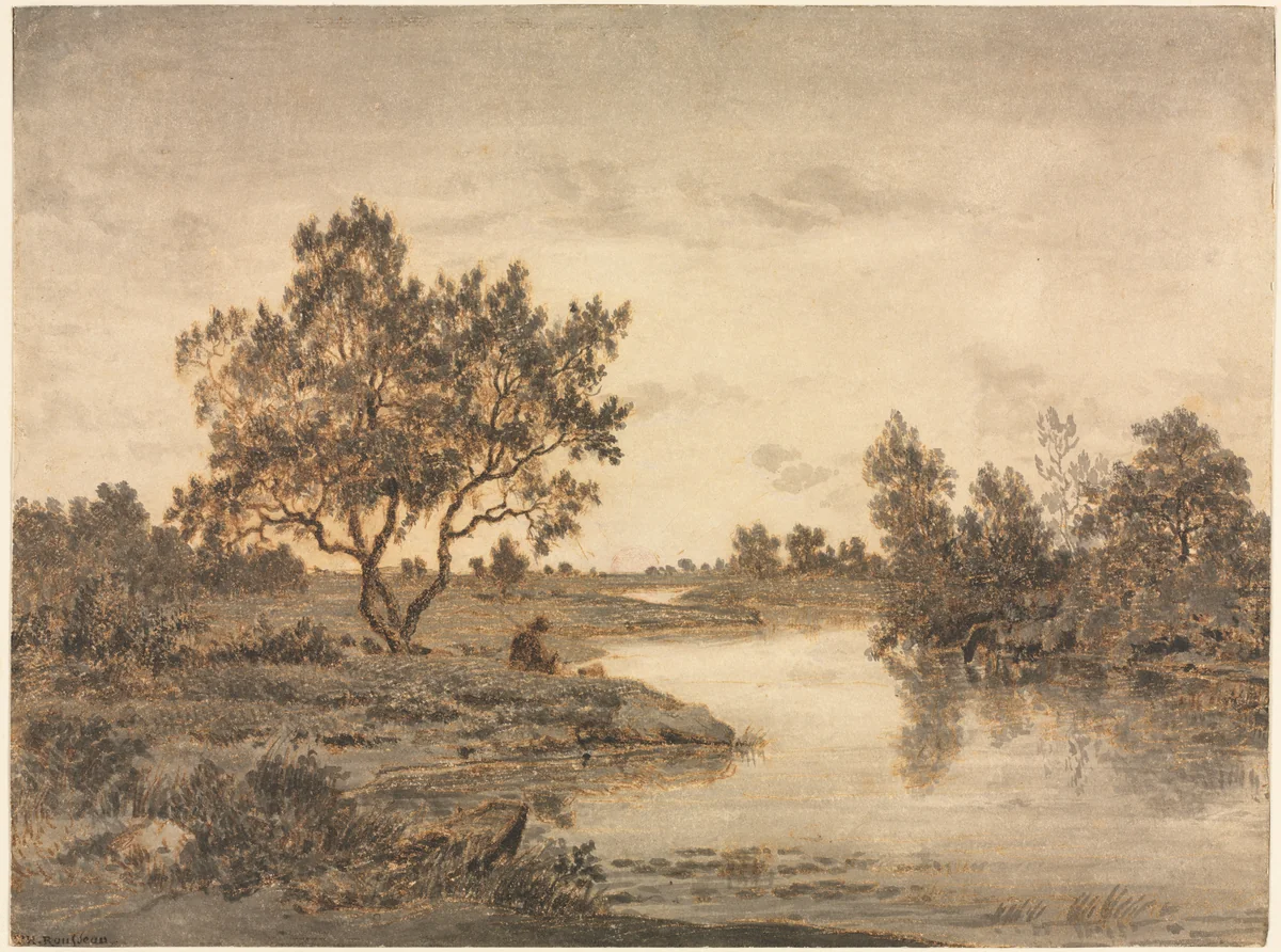 The Fisherman (Le Pêcheur) by Théodore Rousseau, drawing, 1835-1850