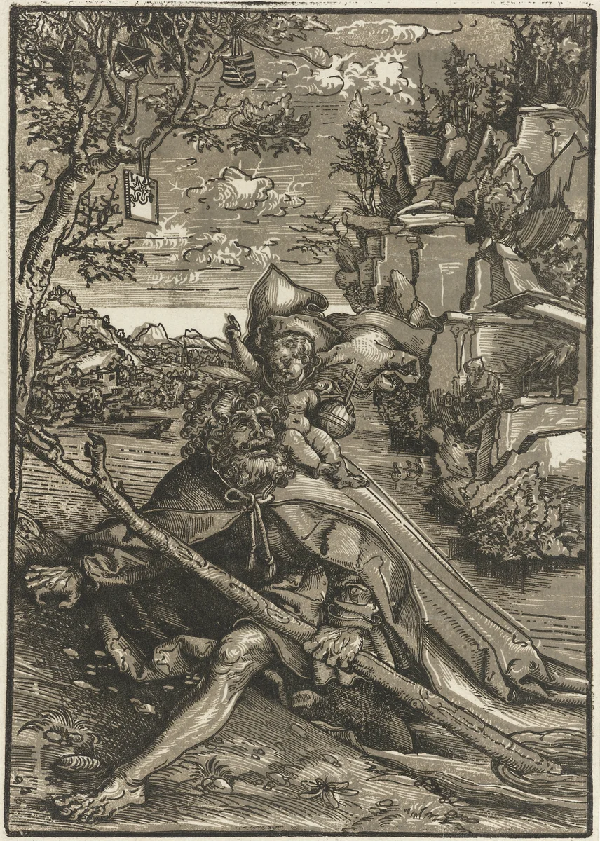 Heilige Christoffel met Christuskind by Unknown, print, 1506