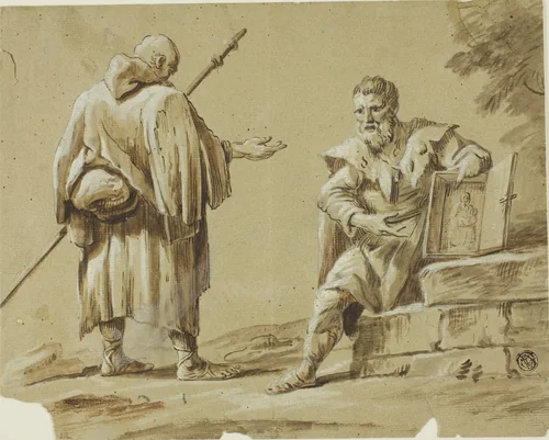 Two Pilgrims with Portable Shrine by Tiberius Dominikus Wocher, drawing, 1748-1799
