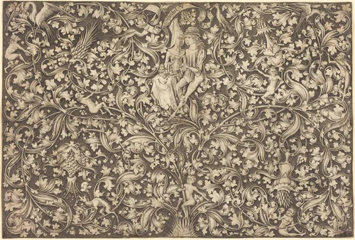 Ornament Panel with Two Lovers by Israhel van Meckenem, print, 1490-1500
