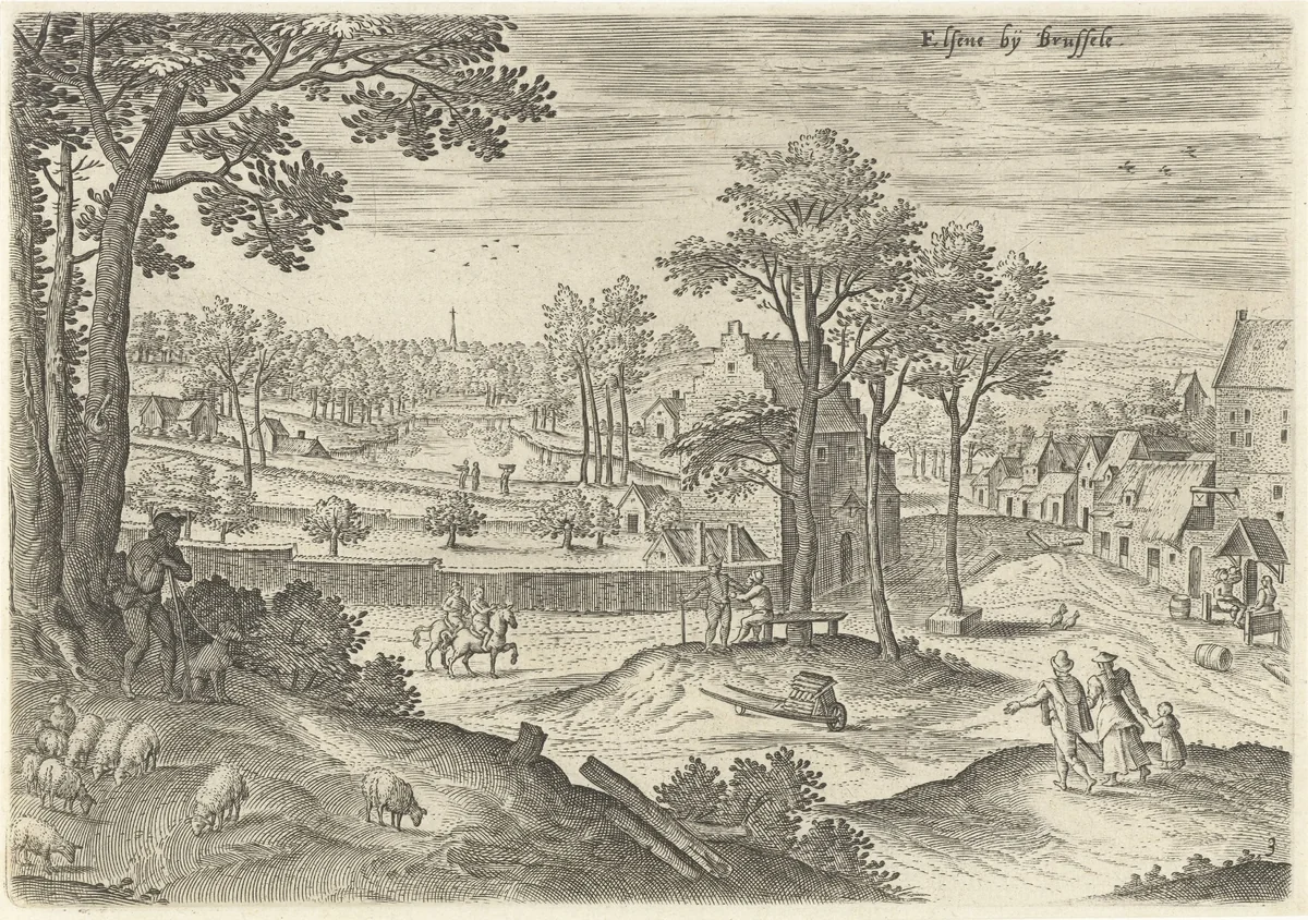 Gezicht op Elsene by Hans Collaert, print, 1530-1580