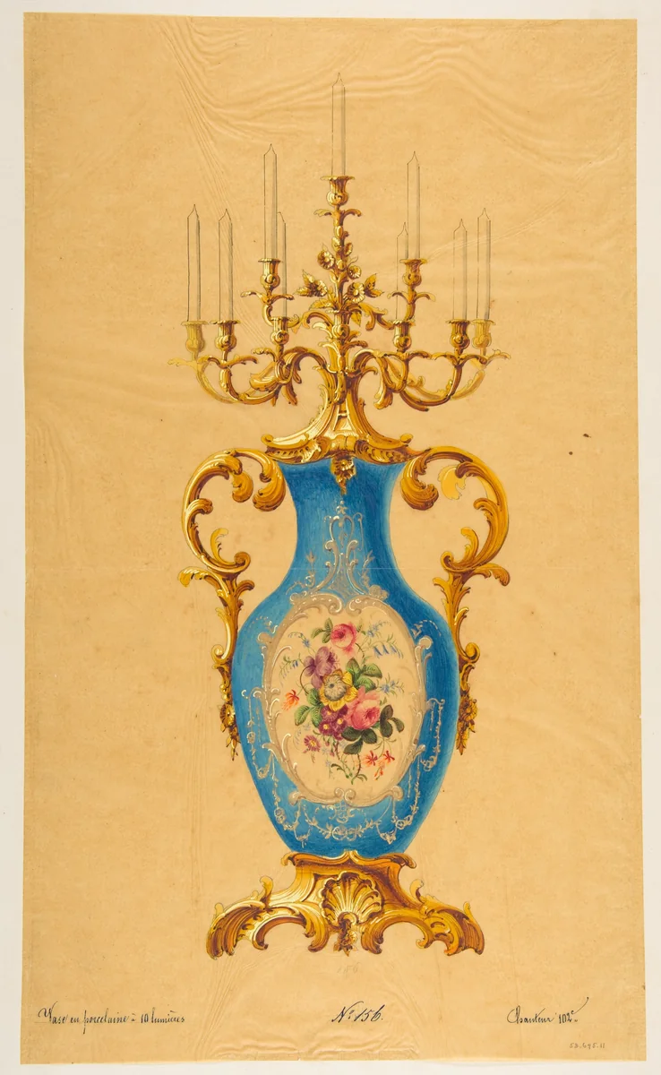 Design for a Porcelain Candelabra by anonymous, drawing, 1800-1899