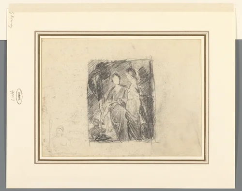 Twee vrouwenfiguren tussen bomen by George Romney, drawing, 1744-1767