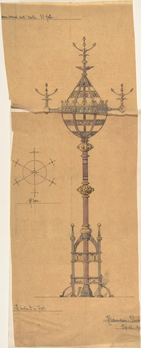 Designs for [Gas?] Lights for a Church by Richardson Slade & Co., drawing, 1875-1885