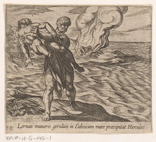Hercules gooit Lichas in zee by Antonio Tempesta, print, 1606-1638