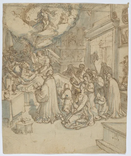 Allegory of the Death of a Religious Man by Frans Francken II, drawing, 1601-1642