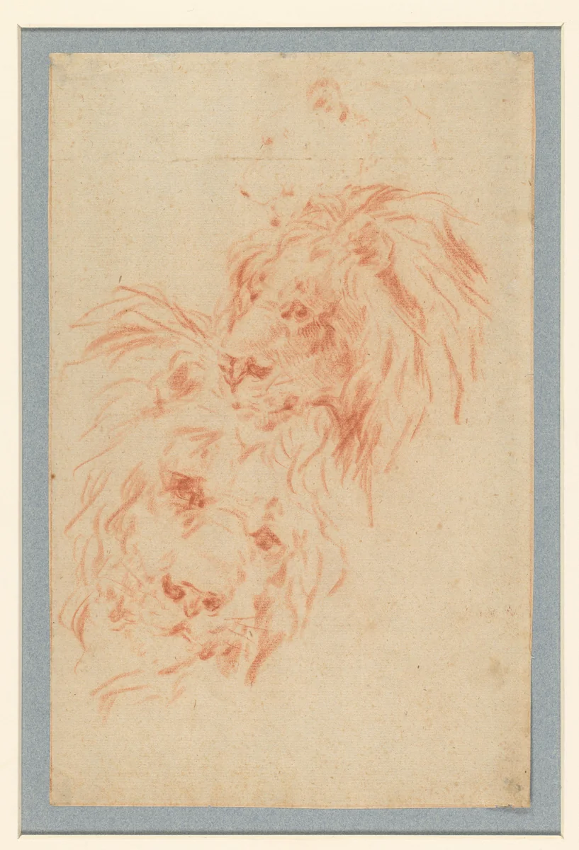 Studies van twee leeuwenkoppen by Jean Baptiste Hilaire, drawing, 1763-1822