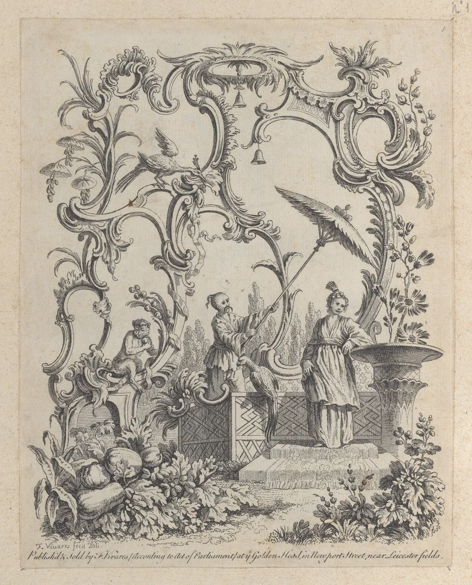 Ornaments Chinois (Bound Collection of Chinoiserie Panels) by François Vivares, book, 1760-1770