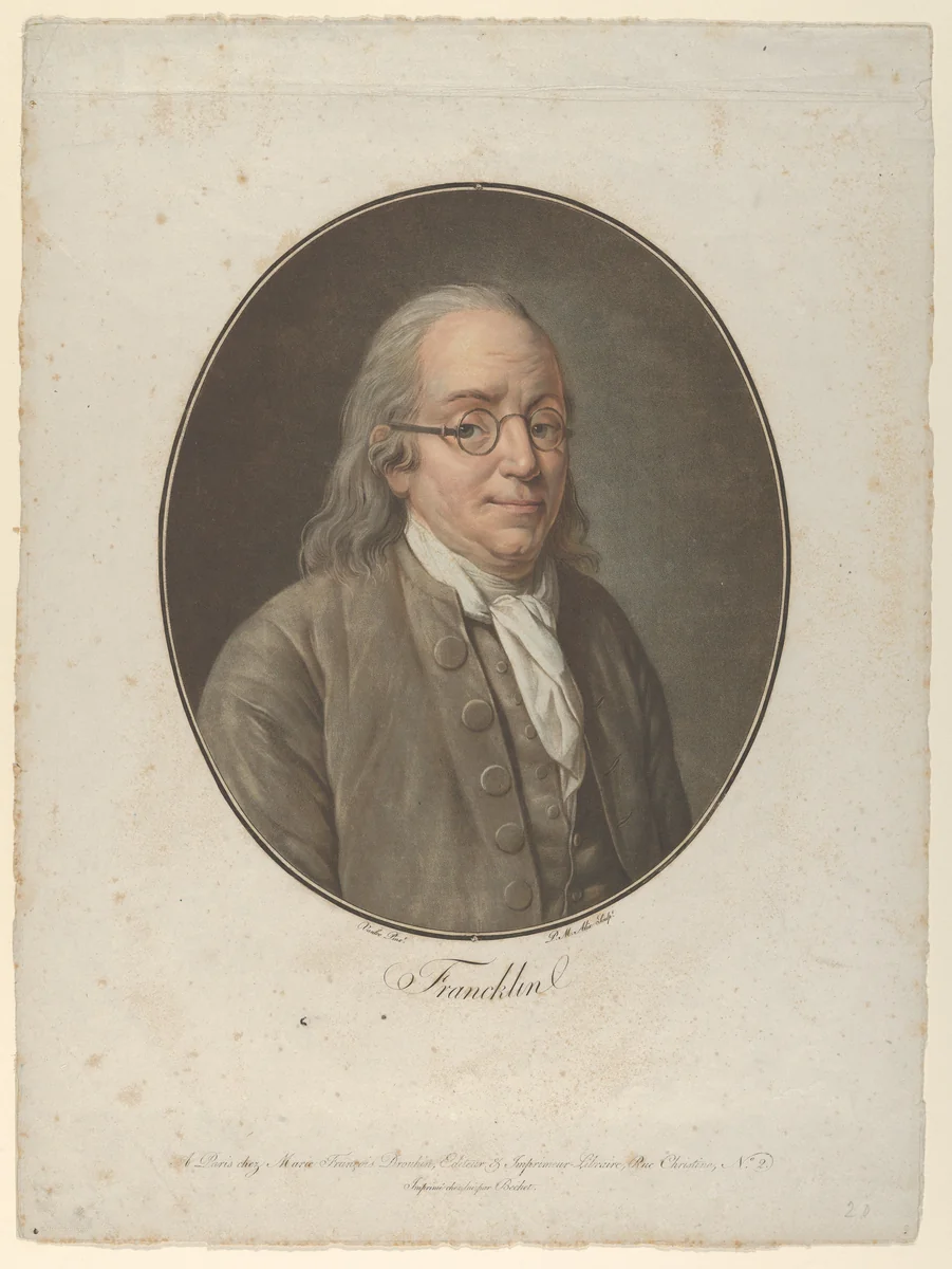 Portrait of Franklin, after Vanloo by Pierre-Michel Alix, print, 1790-1797