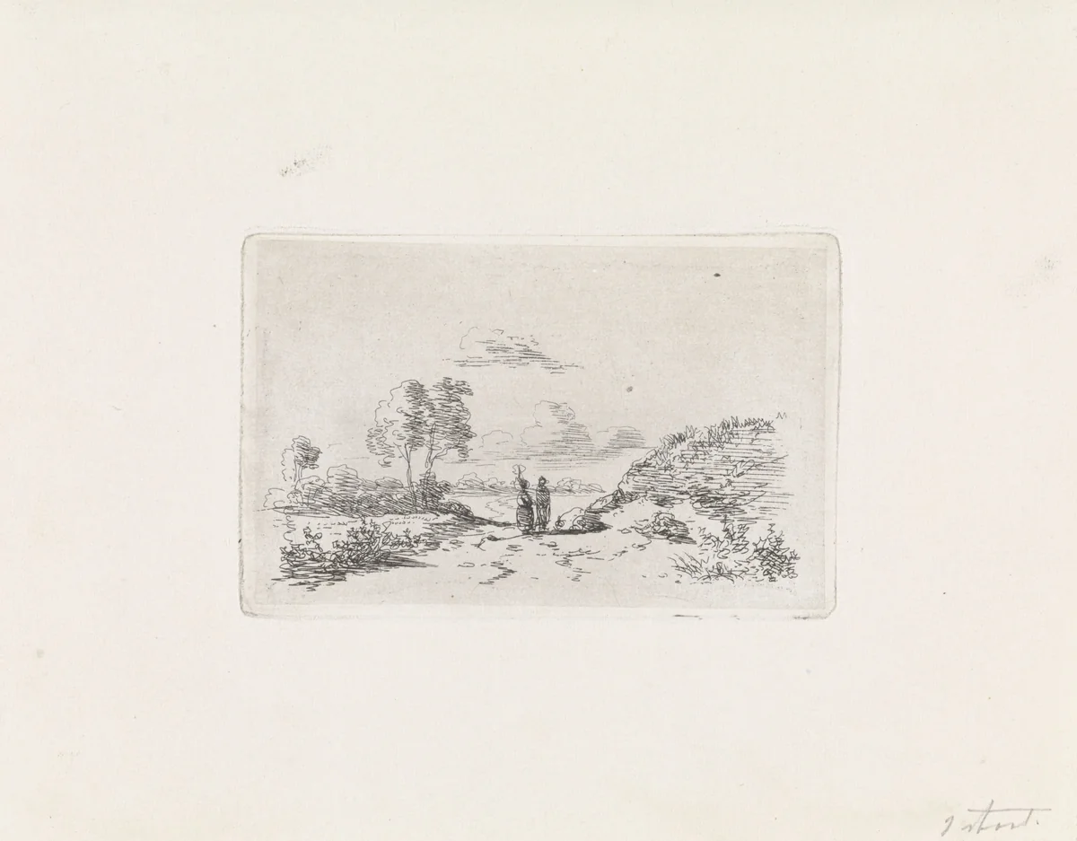 Landschap met twee figuren by Alexander Bakhuyzen, print, 1856