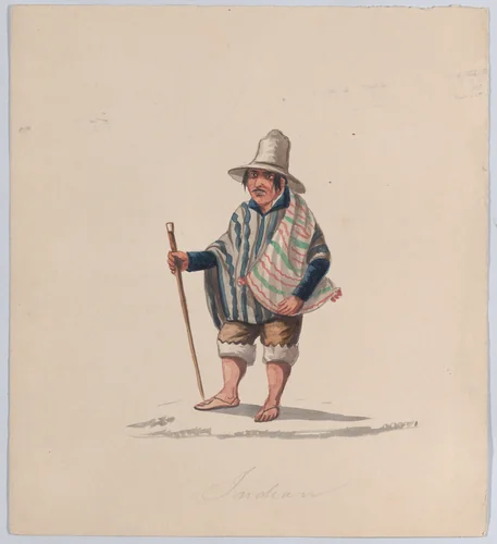 A Peruvian man, from a group of drawings depicting Peruvian dress by Francisco Fierro, drawing, 1843-1853