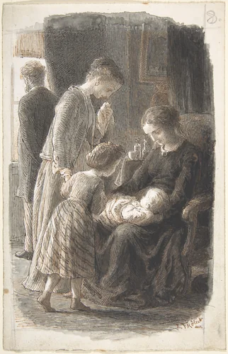 The Young Family by Lorenz Frølich, drawing, 1835-1903