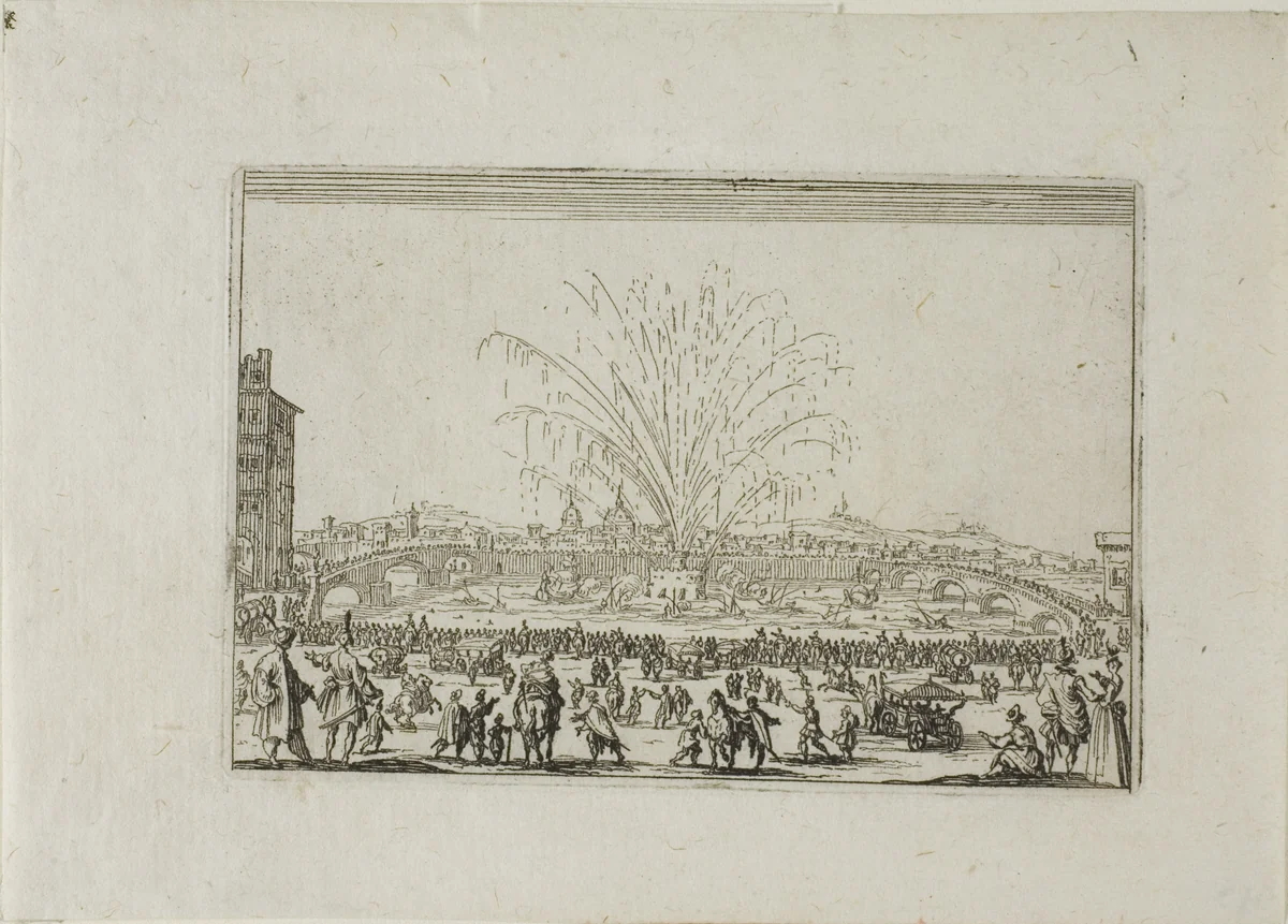 A Festival on the Arno, from The Caprices by Jacques Callot, print, 1617-1627