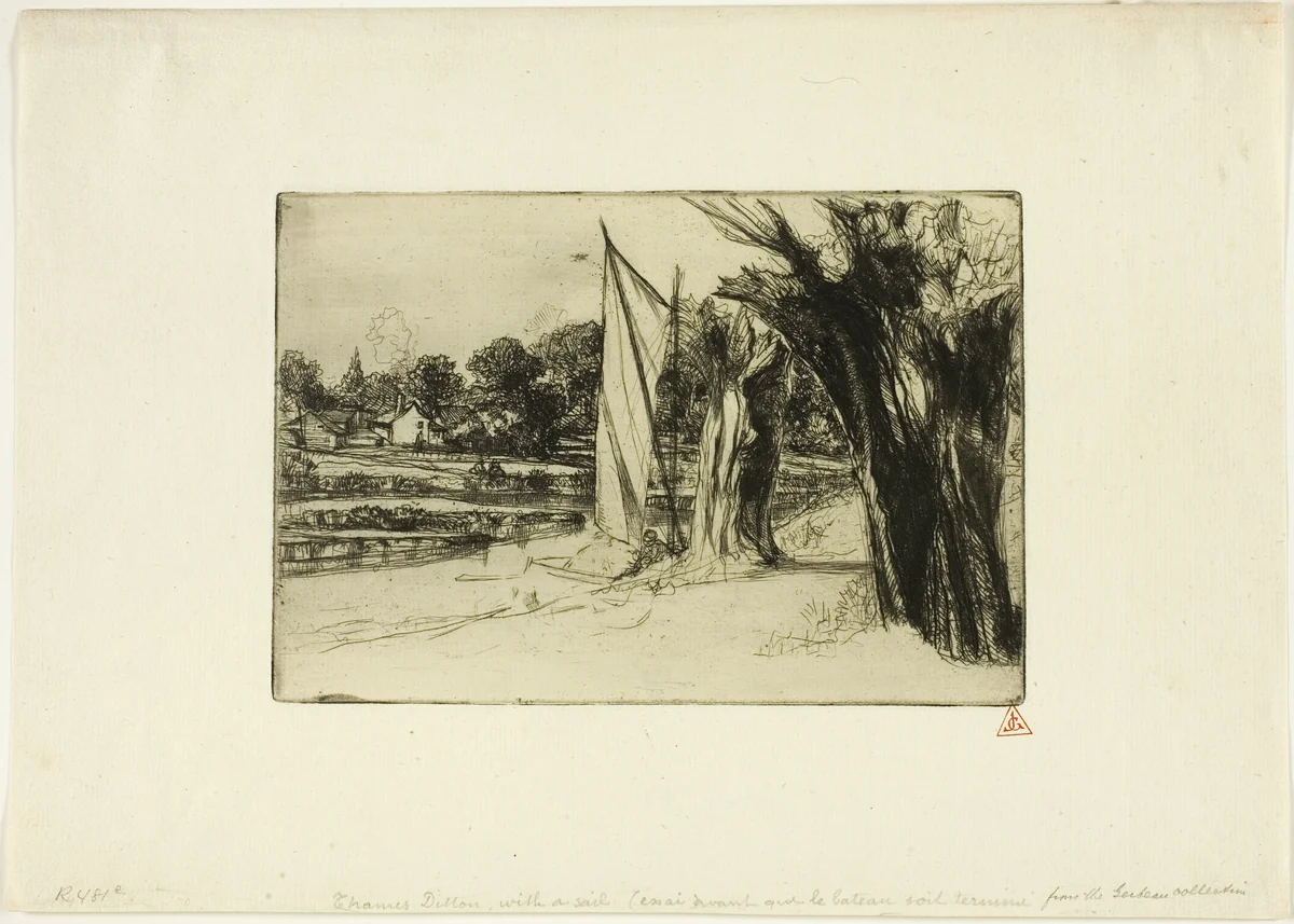 Thames Ditton-with a Sail by Francis Seymour-Haden, print, 1864