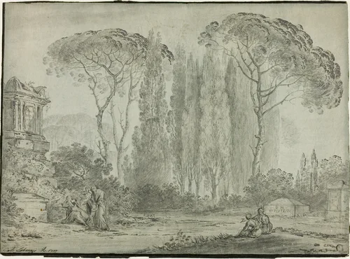 Mourners in a Graveyard by Carlo Labruzzi, drawing, 1768-1818