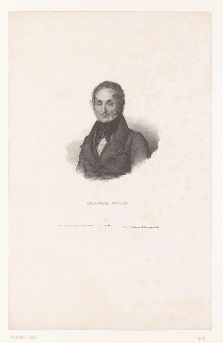 Portret van Charles Nodier by anonymous, print, 1830-1853