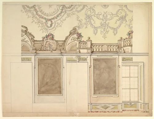 Two Alternate Elevations for an Interior Wall by anonymous, drawing, 1700-1780