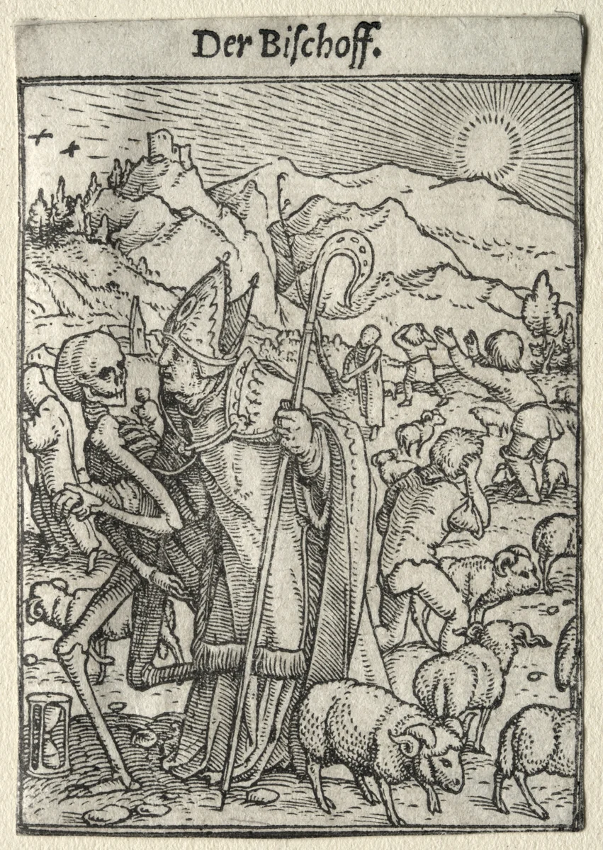 Dance of Death: The Bishop by Hans Holbein the Younger, print, 1521-1531
