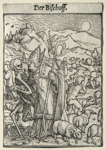 Dance of Death: The Bishop by Hans Holbein the Younger, print, 1521-1531