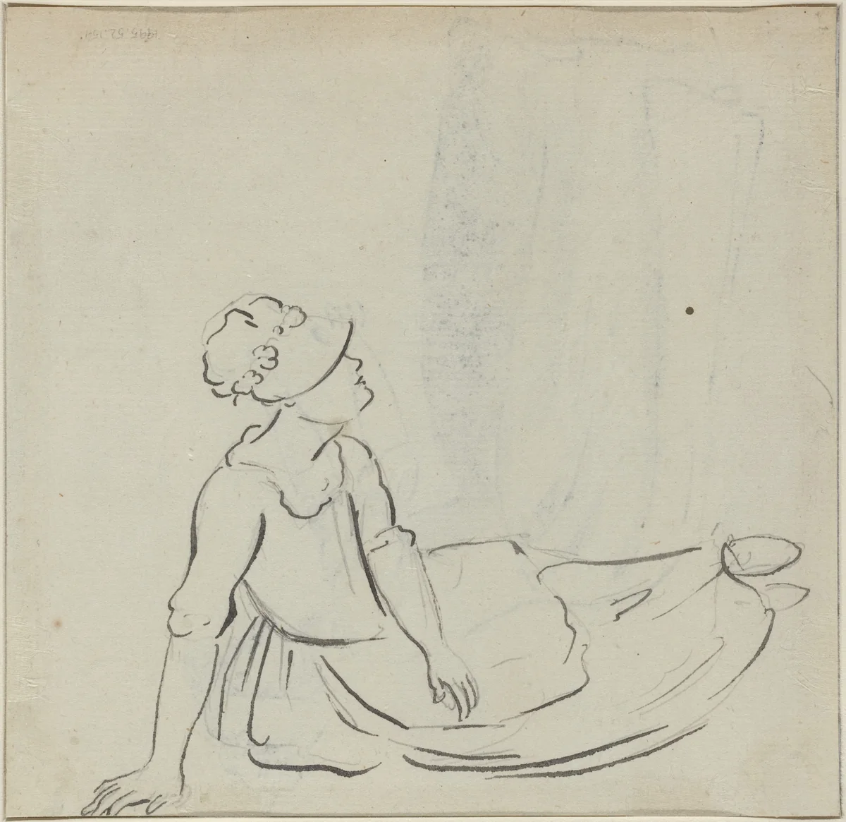 Girl with a Bonnet Reclining [verso] by Paul Sandby, drawing, 1731-1809