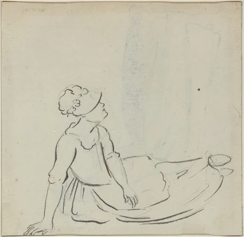 Girl with a Bonnet Reclining [verso] by Paul Sandby, drawing, 1731-1809