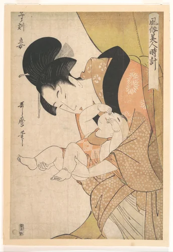 “Hour of the Rat: Mistress,” from the series Women’s Daily Customs (Fuzoku bijin tokei) by Kitagawa Utamaro (喜多川歌麿), print, 1790