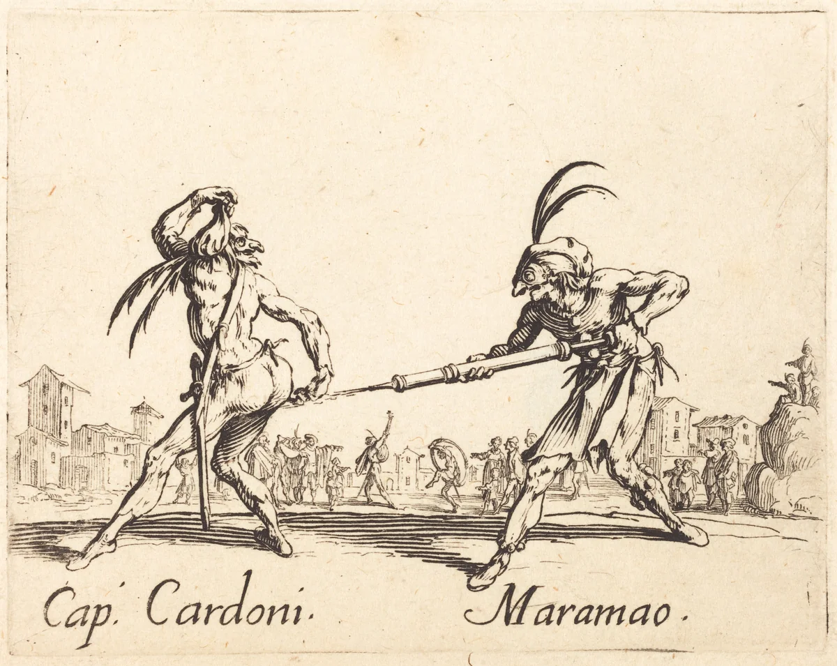 Cap. Cardoni and Maramao by Jacques Callot, print, 1622