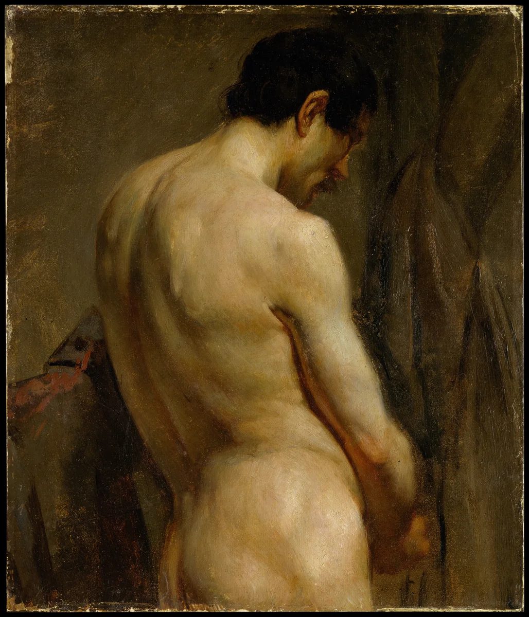 Male Academy Figure: Half-Length, Side View by Eugène Delacroix, painting, 1813-1823