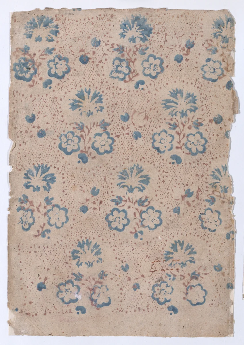 Sheet with overall floral and dot pattern by anonymous, print, 1800-1900