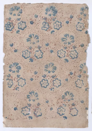 Sheet with overall floral and dot pattern by anonymous, print, 1800-1900