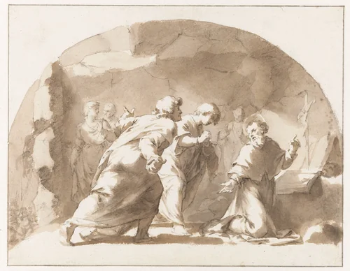 De H. Gregorius (?) in een grot by Jan de Bisschop, drawing, 1648-1671