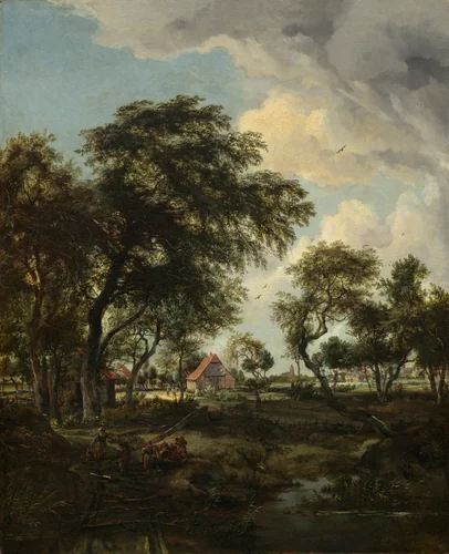 A Farm in the Sunlight by Meindert Hobbema, painting, 1668