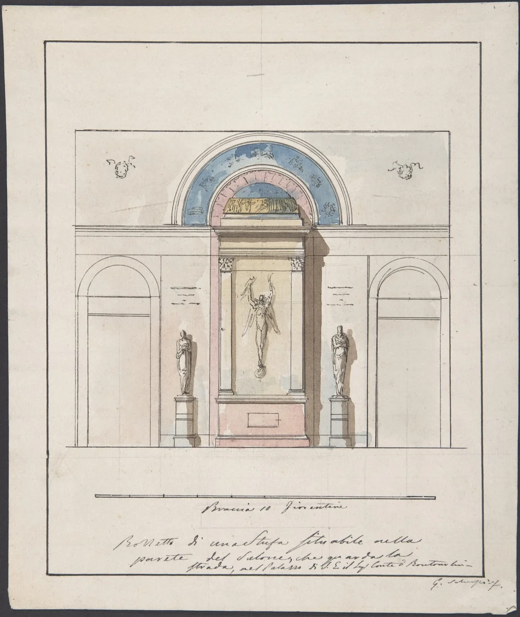 Elevation "della nuova Galleria" by Giovanni Battista Silvestri, drawing, 1796-1873