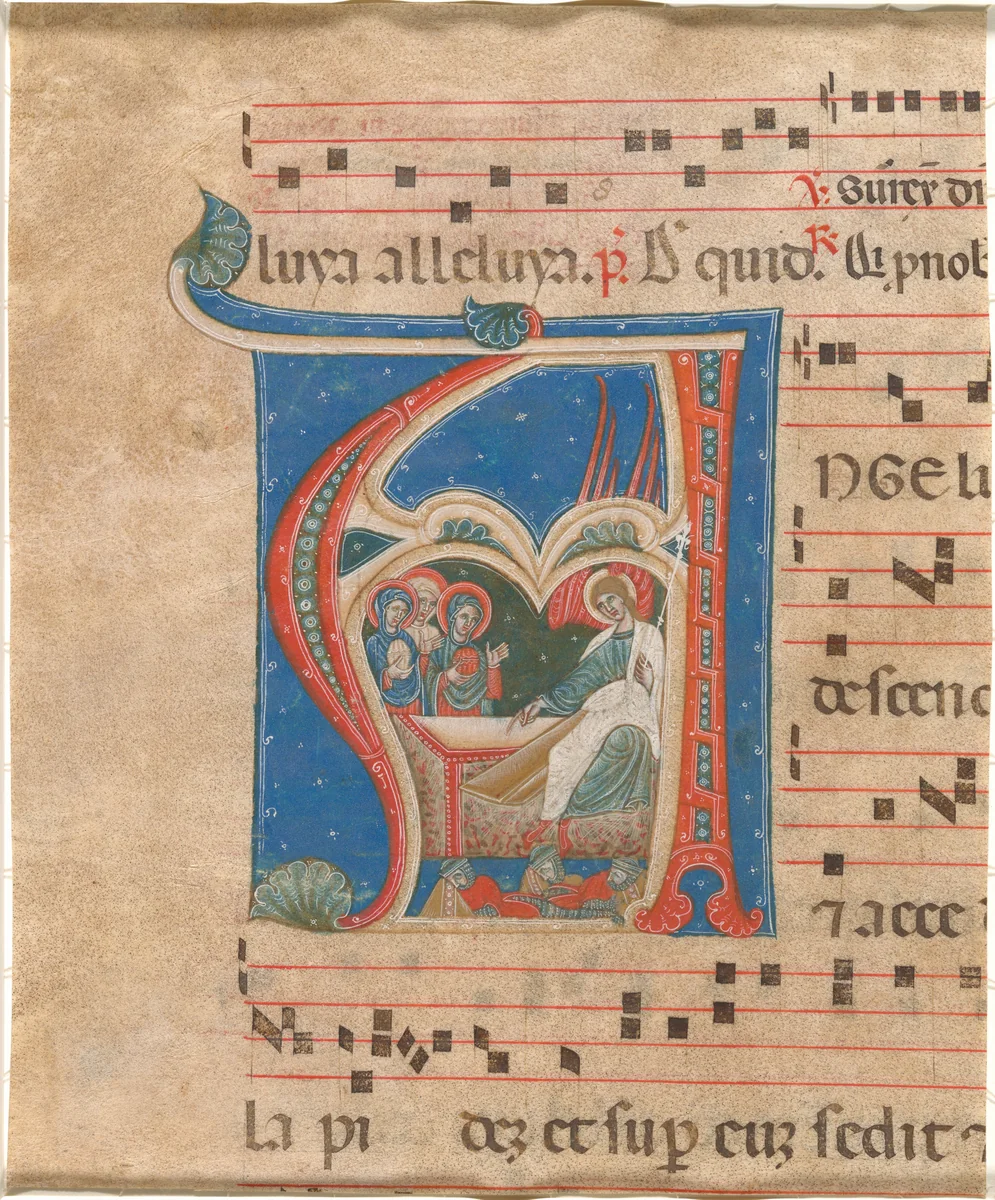 The Three Holy Women at the Tomb by First Master of the Cortona Antiphonaries, drawing, 1250-1275