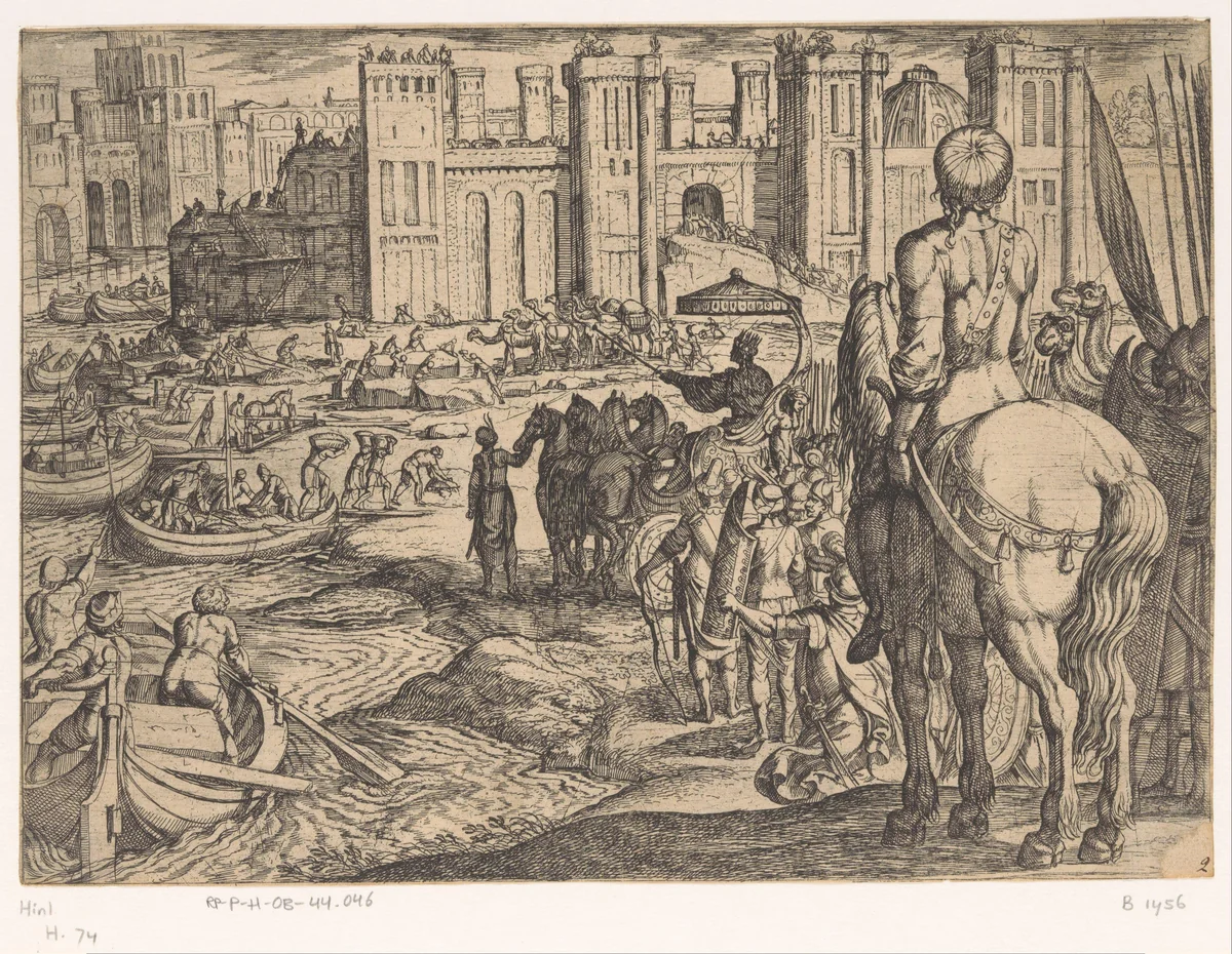 Muren van Babylon by Antonio Tempesta, print, 1608